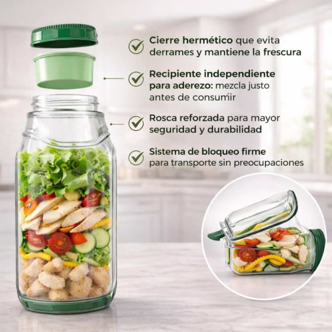 Contenedor de Ensalada perfecta para tus comidas fuera de casa